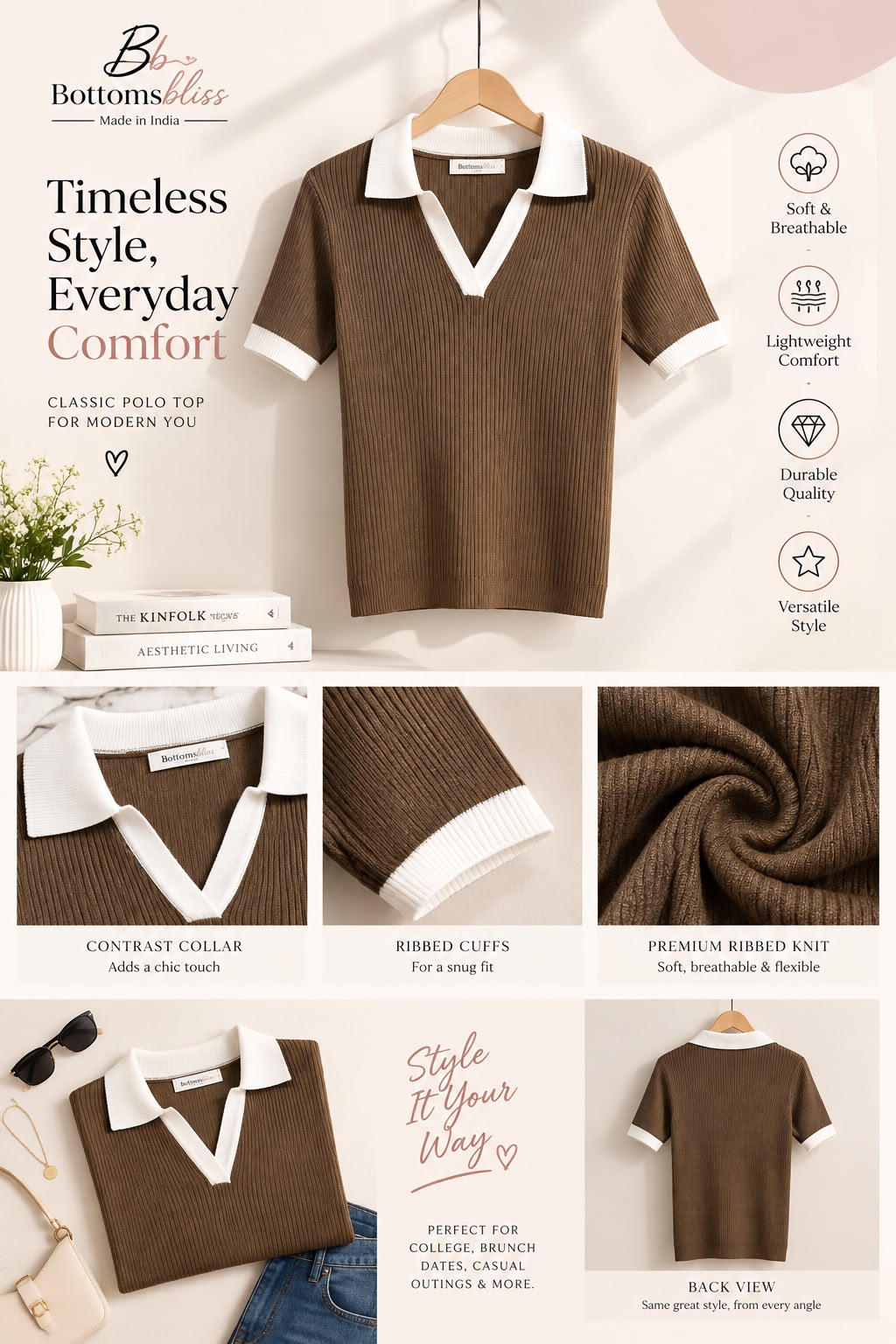 The Signature Contrast Polo - Brown and White